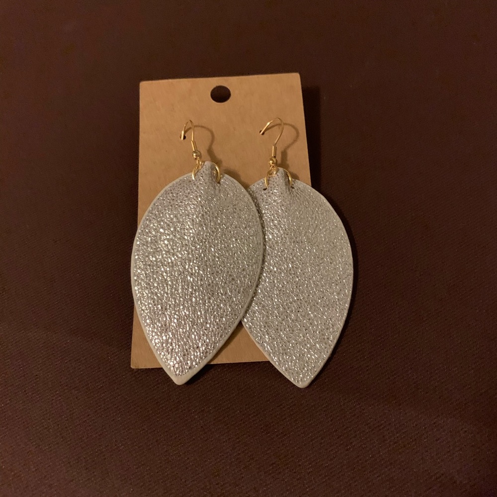 Silver leather earrings